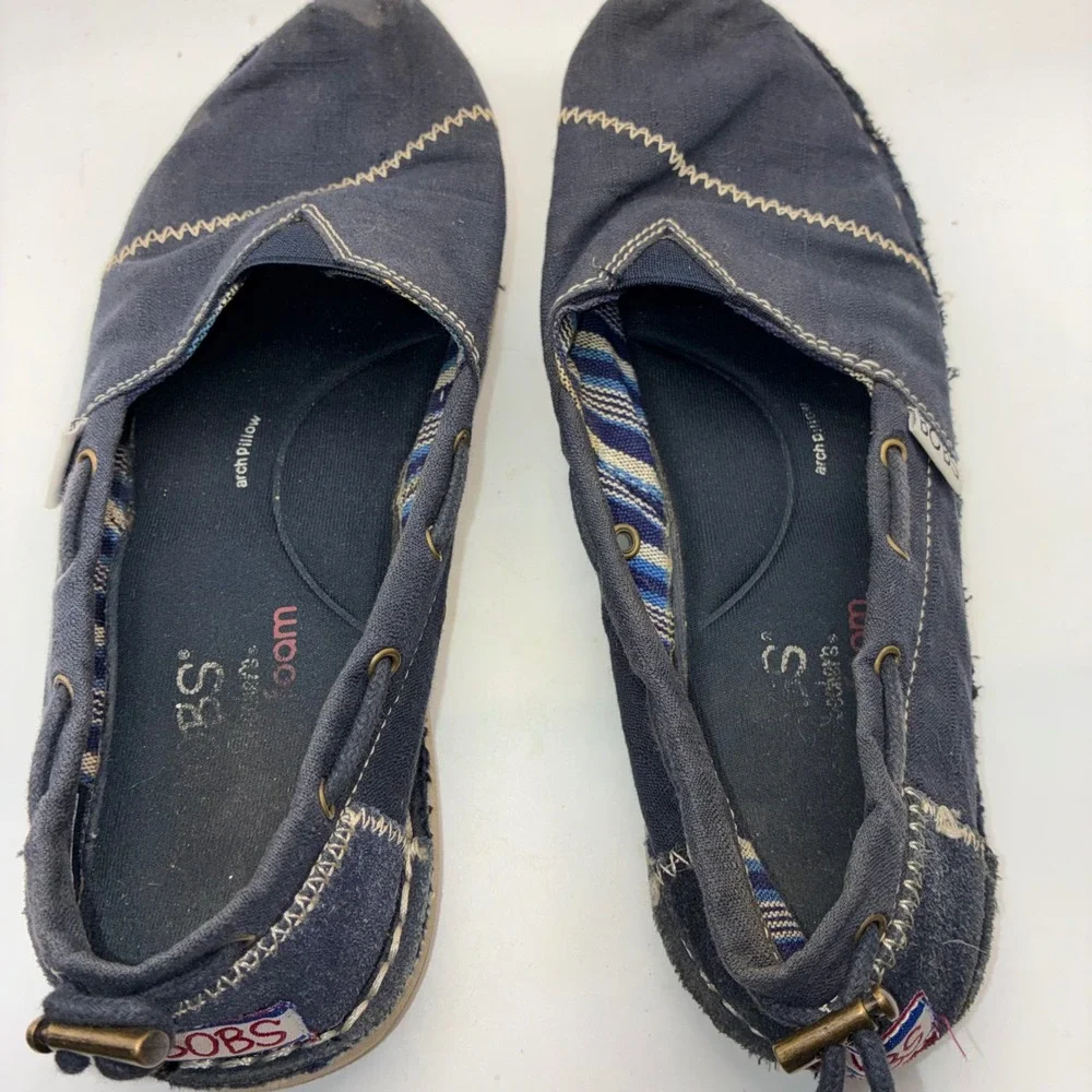 Skechers BOBS Highlights 2.0 Navy Blue Canvas Slip On Shoes 33673 Womens Size 7